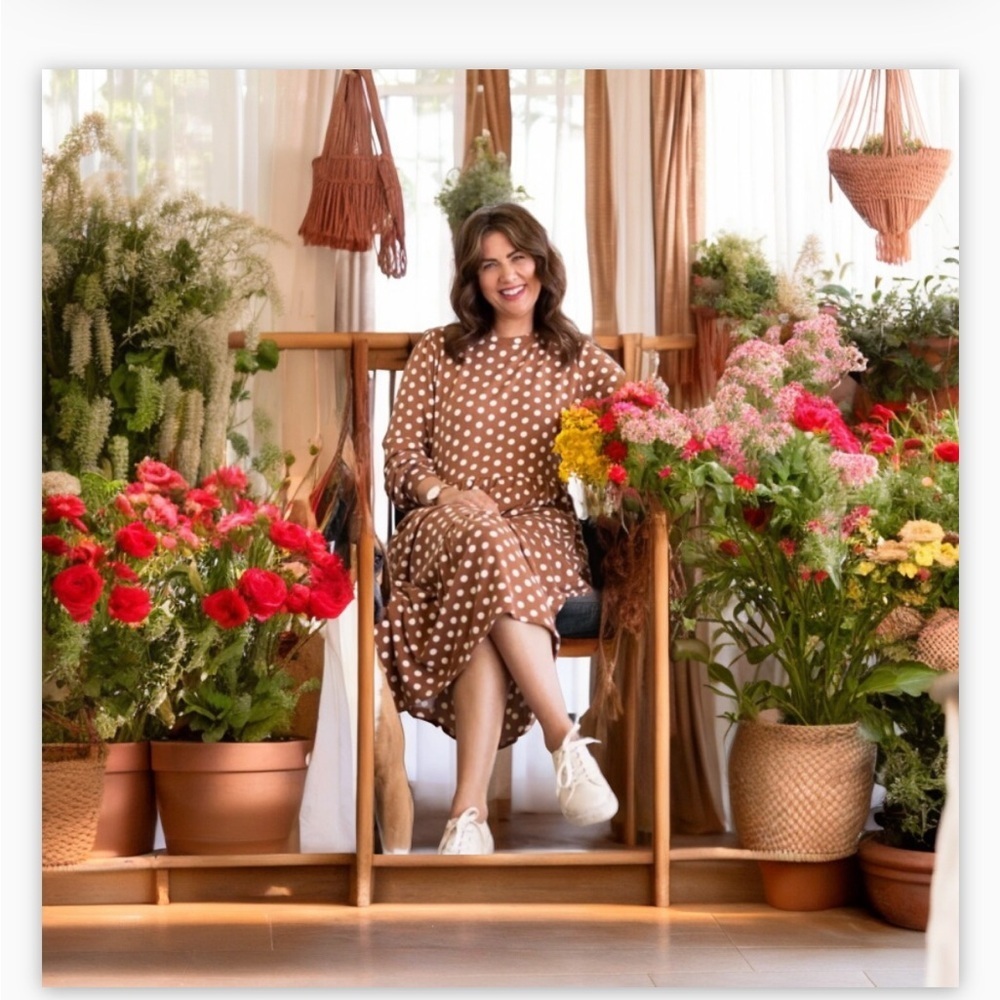 Jillian Harris X Collab JF Shay Dress-SzS-NWOT-Tan-White-Polkadot-lagenlook☀️ - Picture 3 of 7